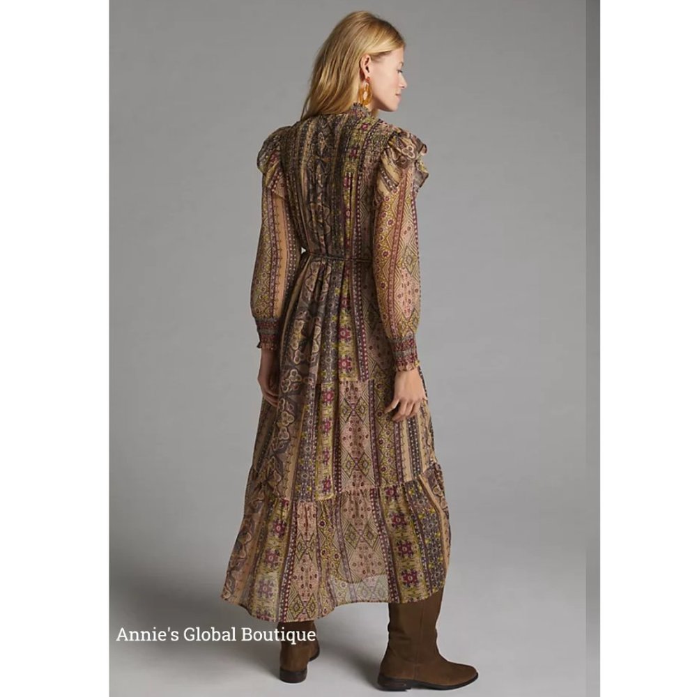 NWT ANTHROPOLOGIE Llani Smocked Tiered Midi Dress. Size M - Picture 5 of 16